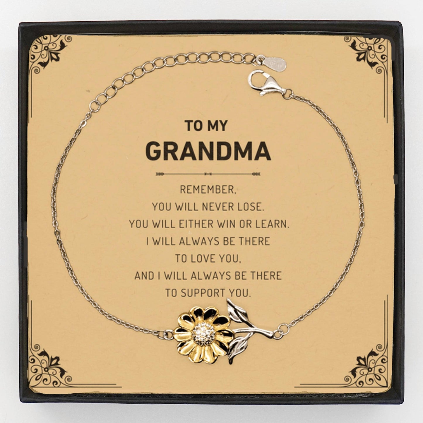 Grandma Gifts, To My Grandma Remember, you will never lose. You will either WIN or LEARN, Keepsake Sunflower Bracelet Birthday Christmas Gifts Ideas - Mallard Moon Gift Shop