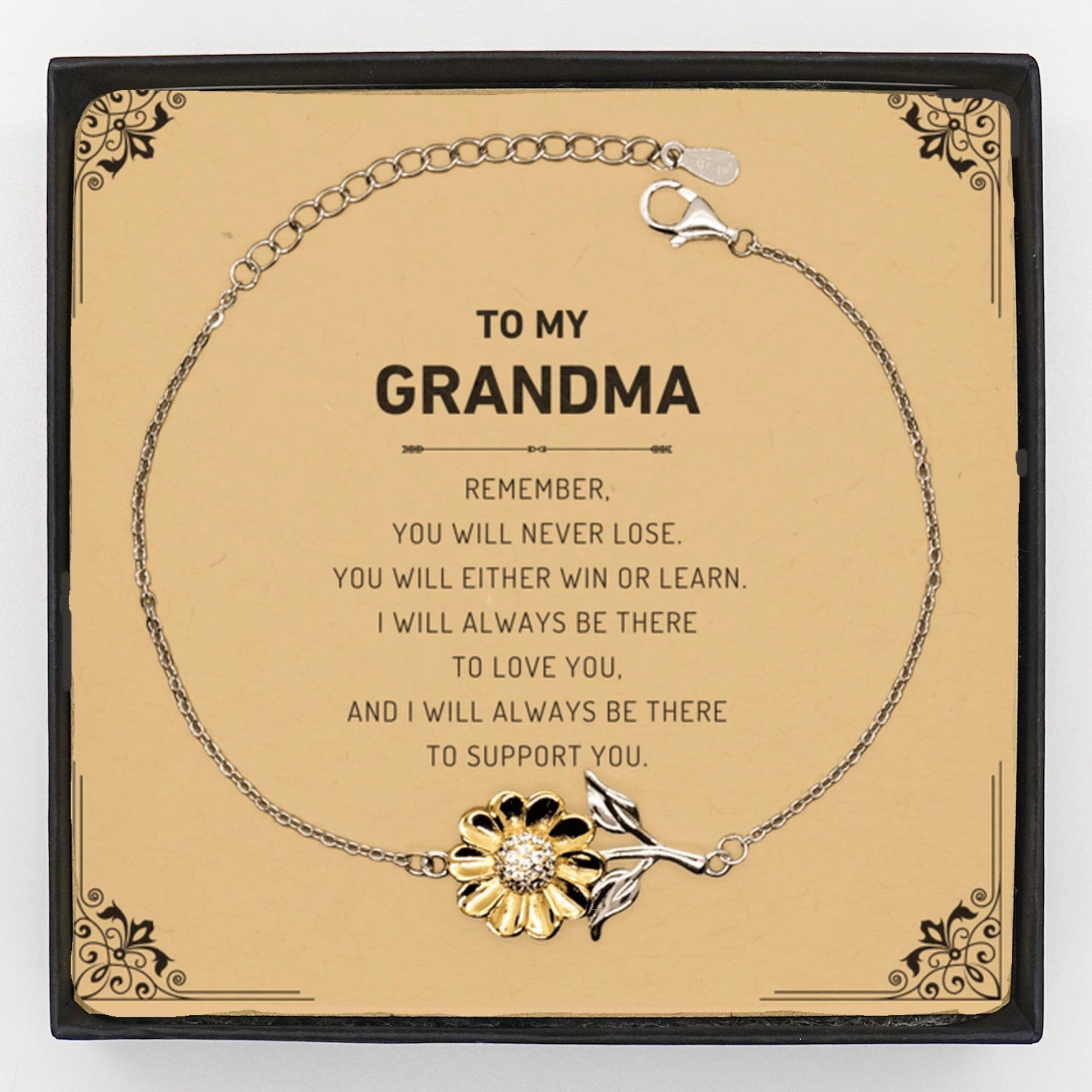Grandma Gifts, To My Grandma Remember, you will never lose. You will either WIN or LEARN, Keepsake Sunflower Bracelet Birthday Christmas Gifts Ideas - Mallard Moon Gift Shop