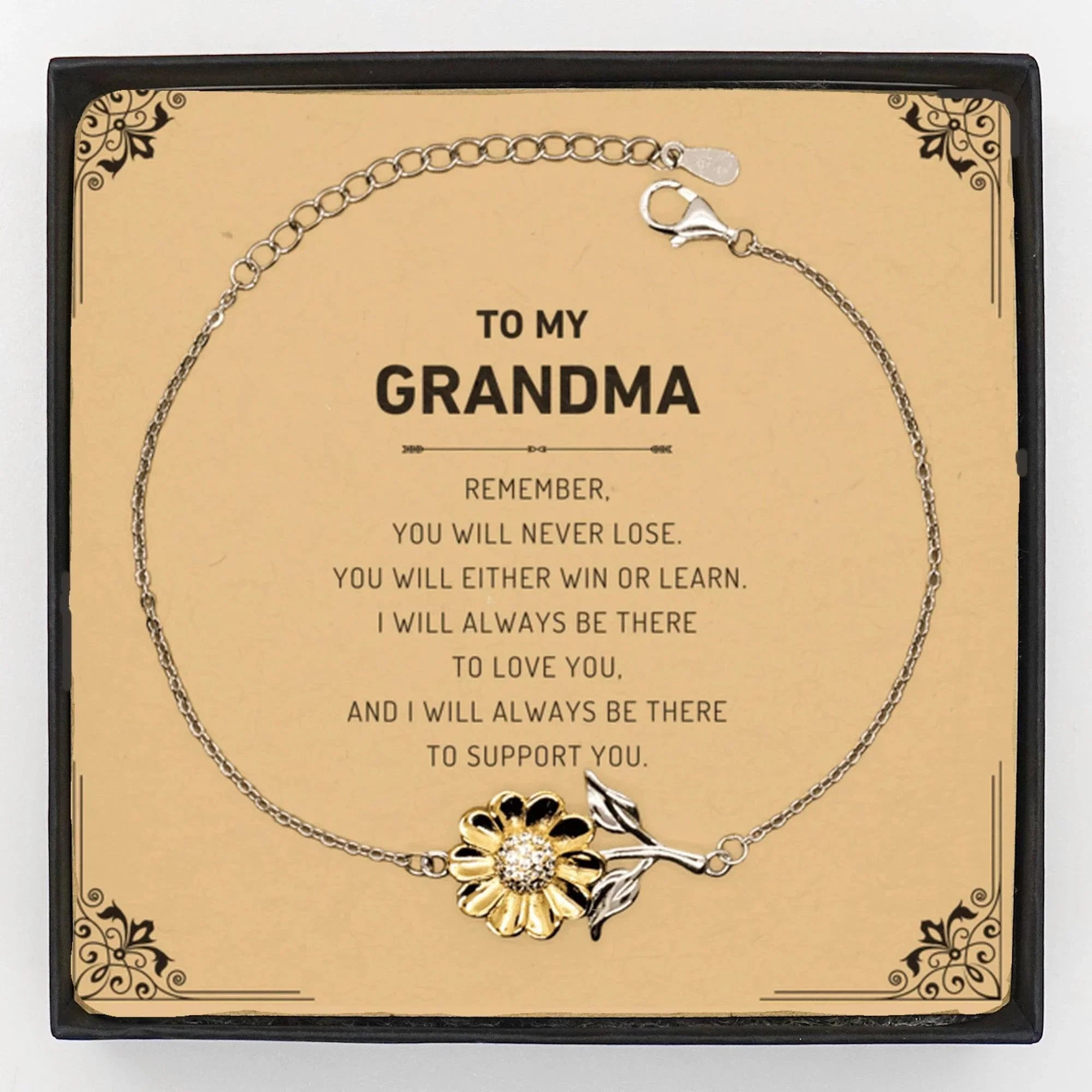 Grandma Gifts, To My Grandma Remember, you will never lose. You will either WIN or LEARN, Keepsake Sunflower Bracelet Birthday Christmas Gifts Ideas