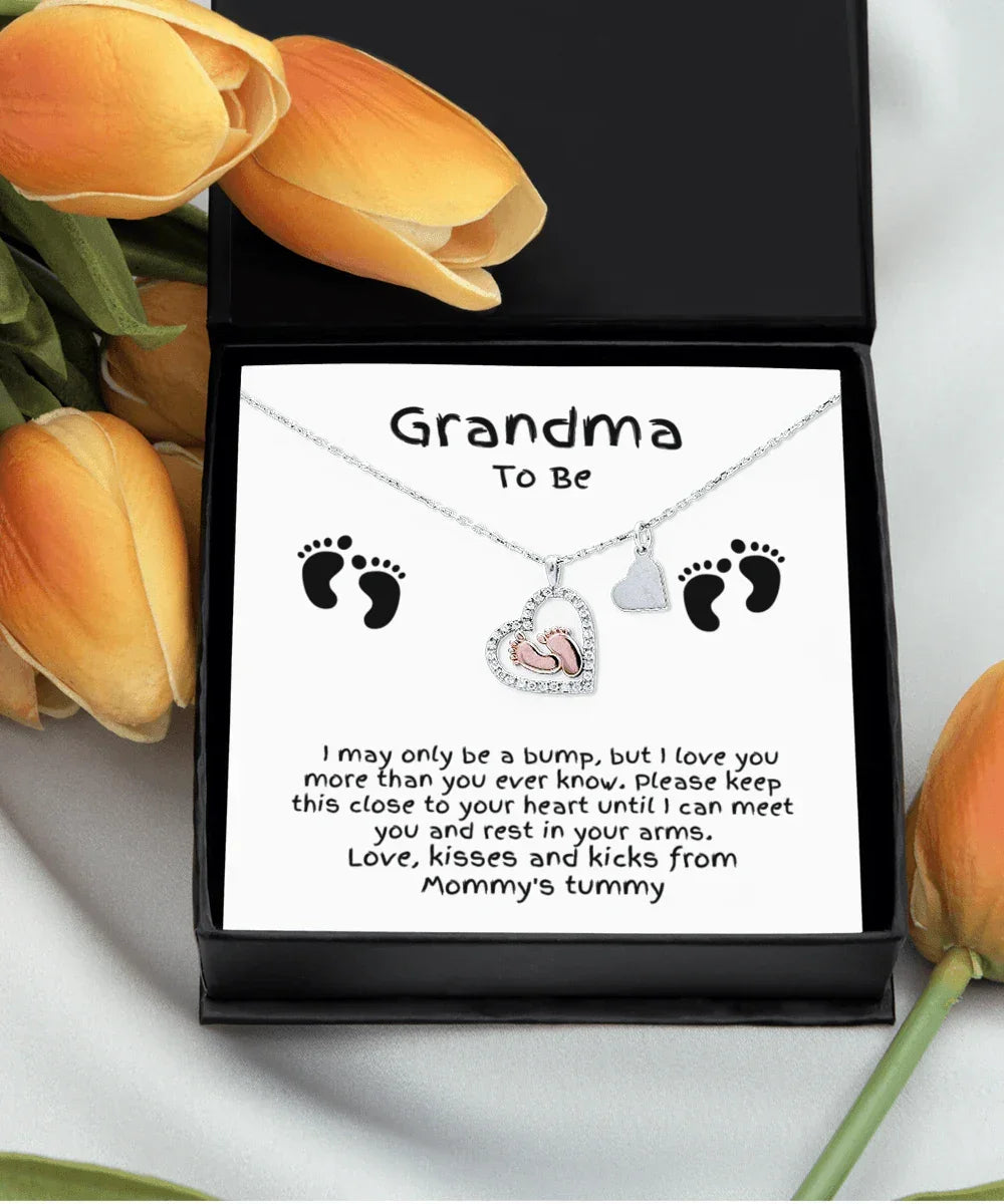Grandma To Be Birth Announcement Baby Feet Necklace From the Bump