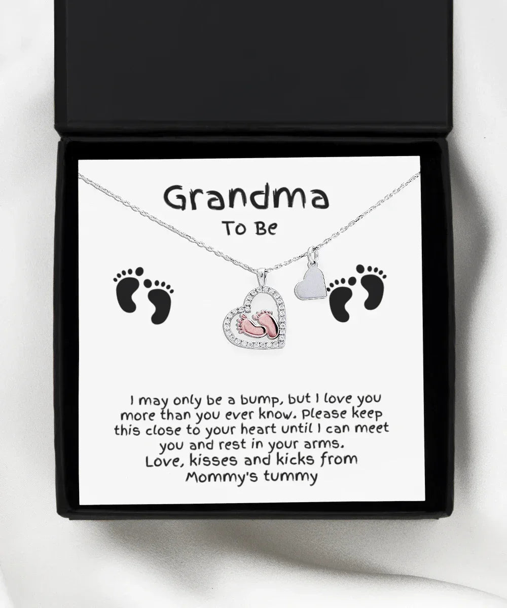 Grandma To Be Birth Announcement Baby Feet Necklace From the Bump