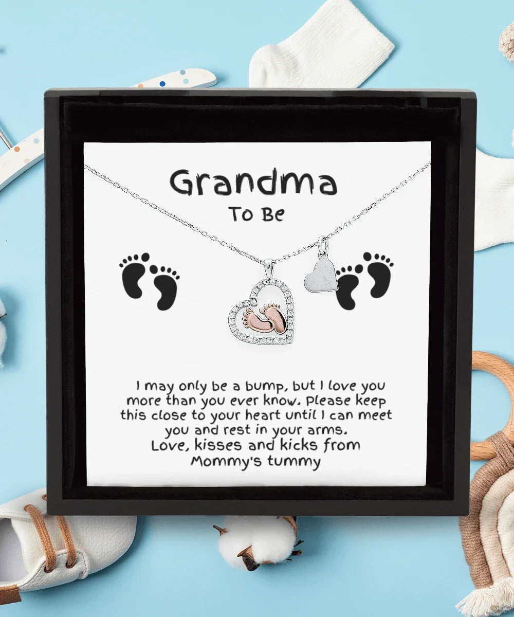 Grandma To Be Birth Announcement Baby Feet Necklace From the Bump