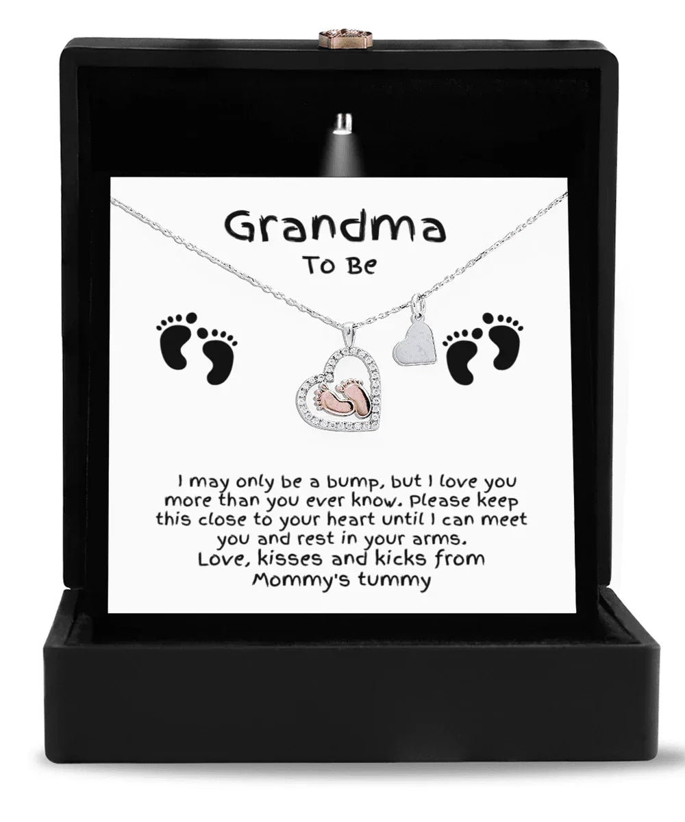Grandma To Be Birth Announcement Baby Feet Necklace From the Bump
