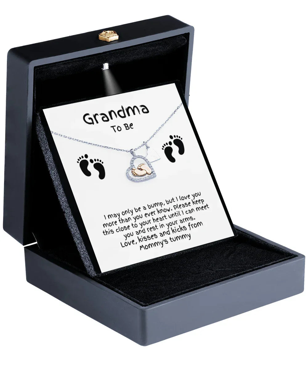 Grandma To Be Birth Announcement Baby Feet Necklace From the Bump