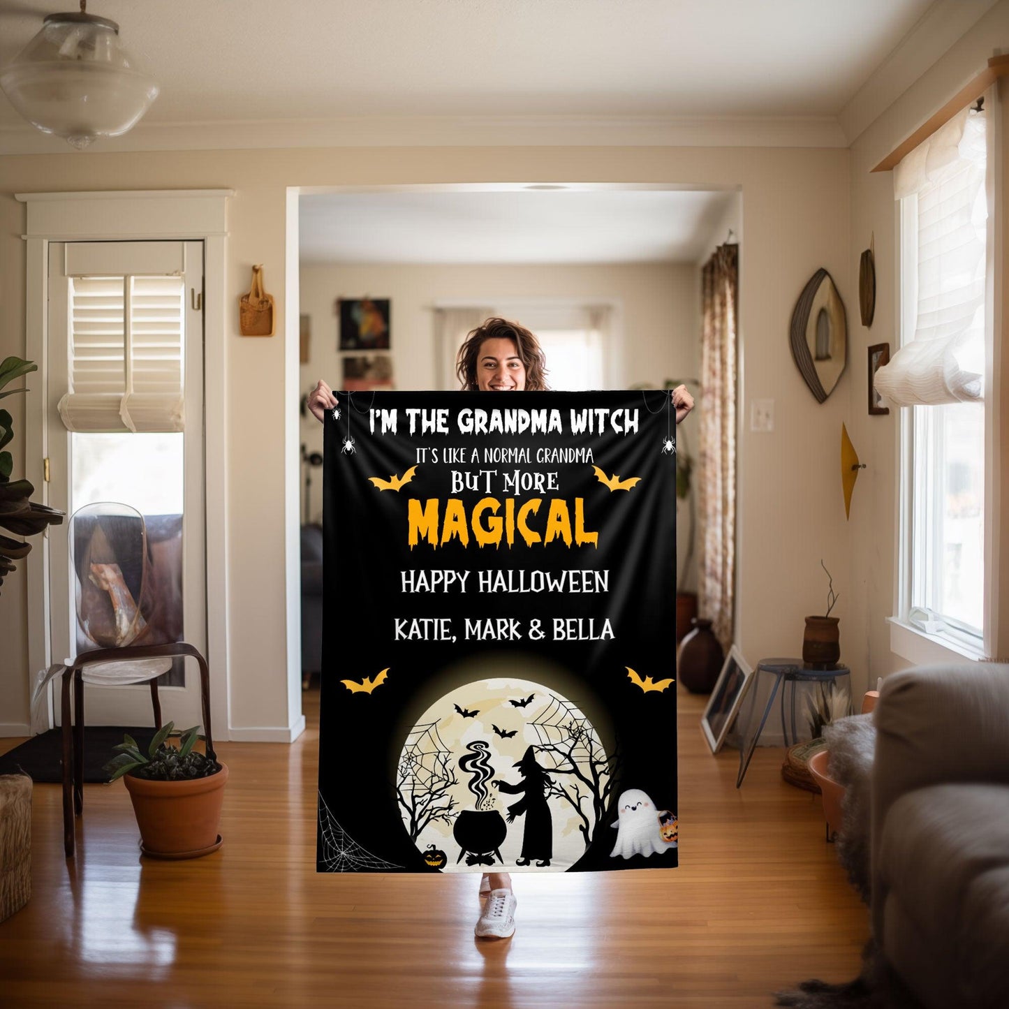 Halloween Personalized Mink Fleece Blanket - I'm the Grandma Witch But More Magical - Mallard Moon Gift Shop