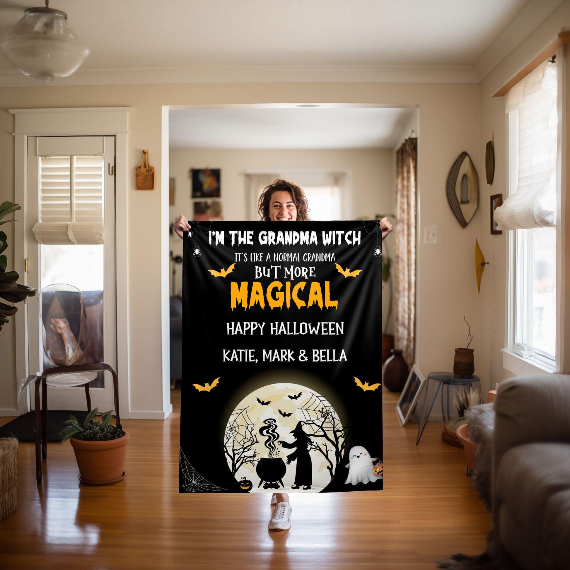 Halloween Personalized Mink Fleece Blanket - I'm the Grandma Witch But More Magical - Mallard Moon Gift Shop