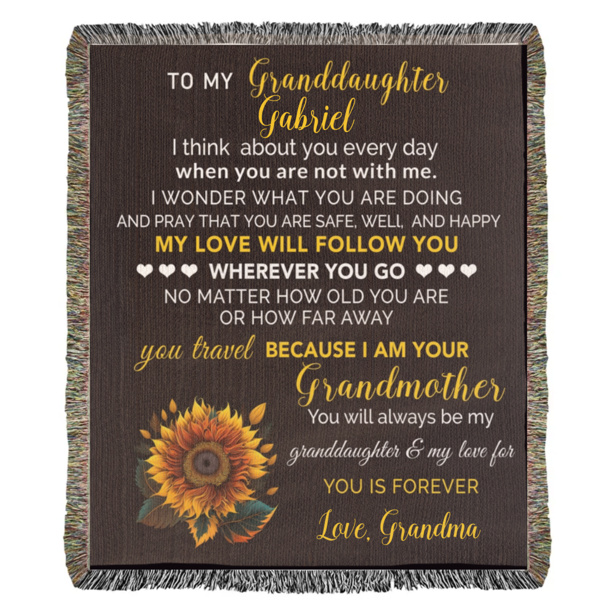 To My Granddaughter My Love Will Follow You Personalized Heirloom Woven Blanket