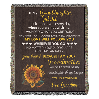 To My Granddaughter My Love Will Follow You Personalized Heirloom Woven Blanket