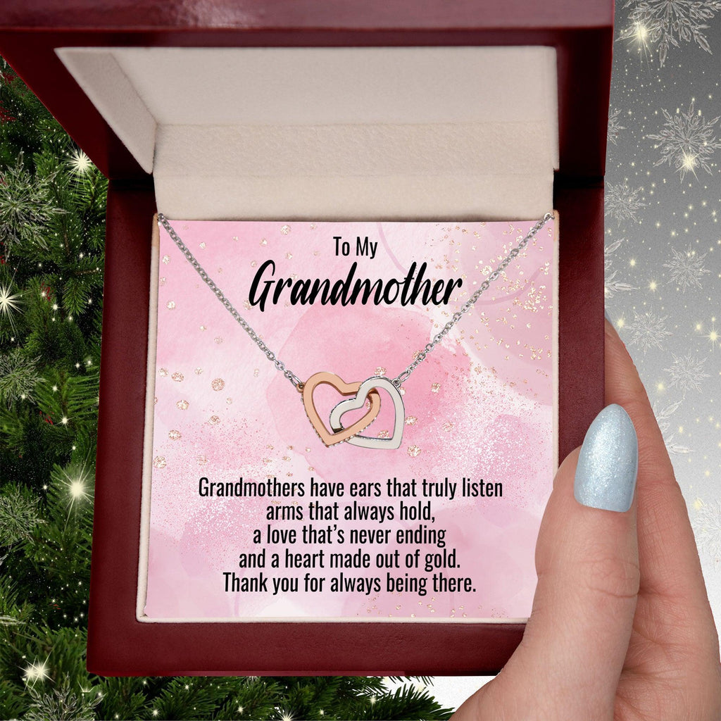 Grandmother Gift Personalized Message Card Interlocking Heart Pendant Necklace