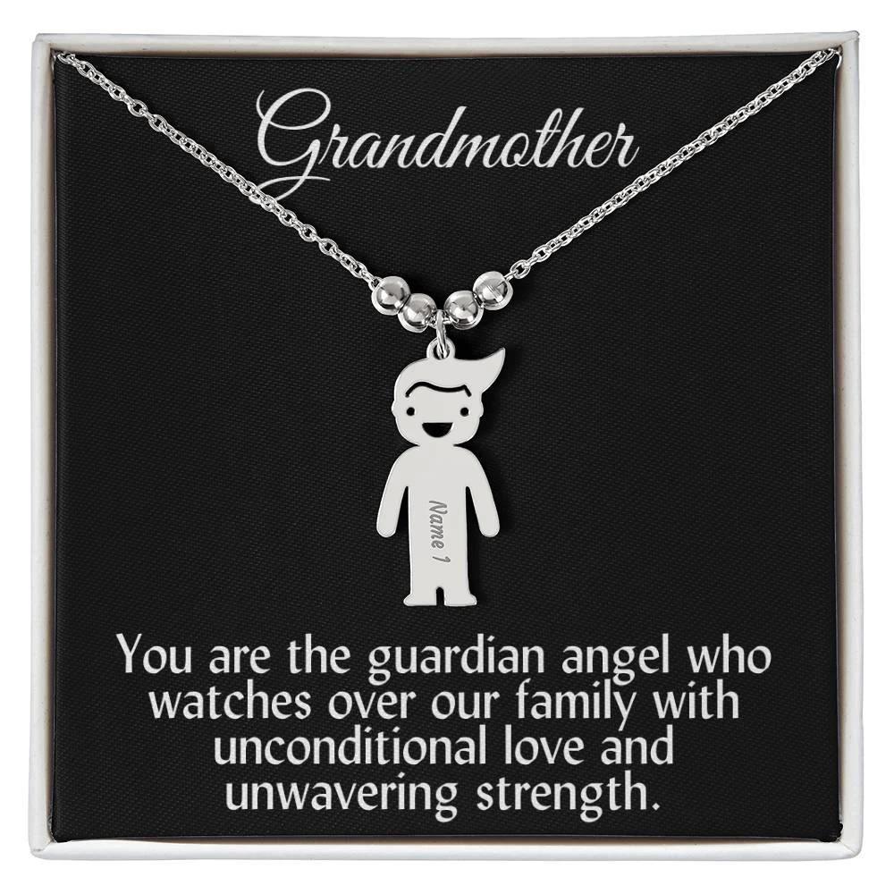 Grandmother You Are the Guardian Angel Engraved Kid Name Pendant Necklace