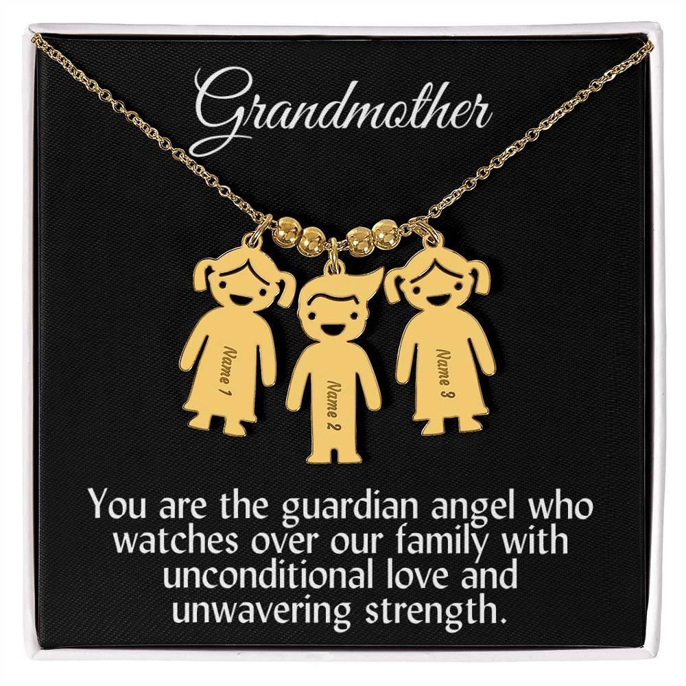 Grandmother You Are the Guardian Angel Engraved Kid Name Pendant Necklace