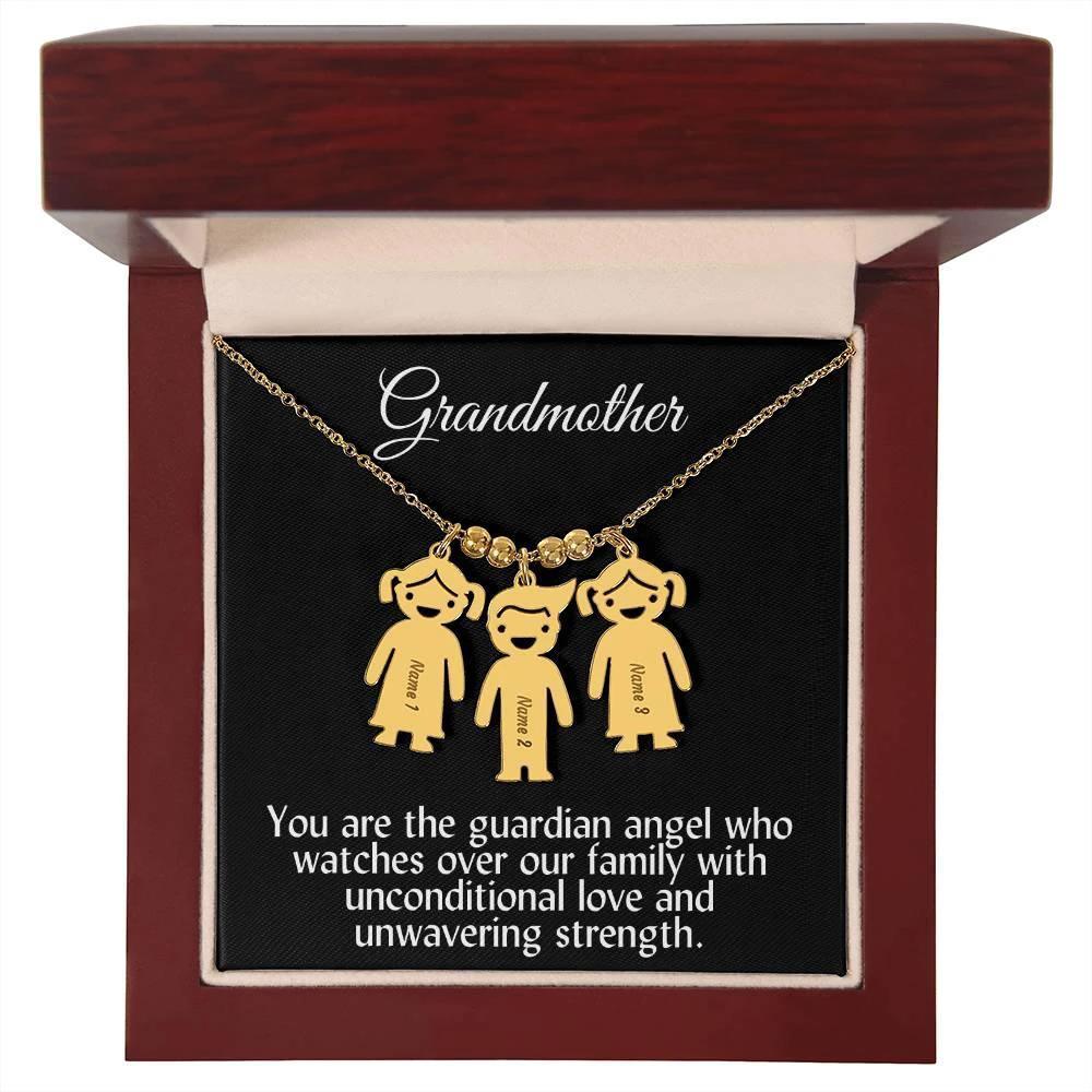 Grandmother You Are the Guardian Angel Engraved Kid Name Pendant Necklace