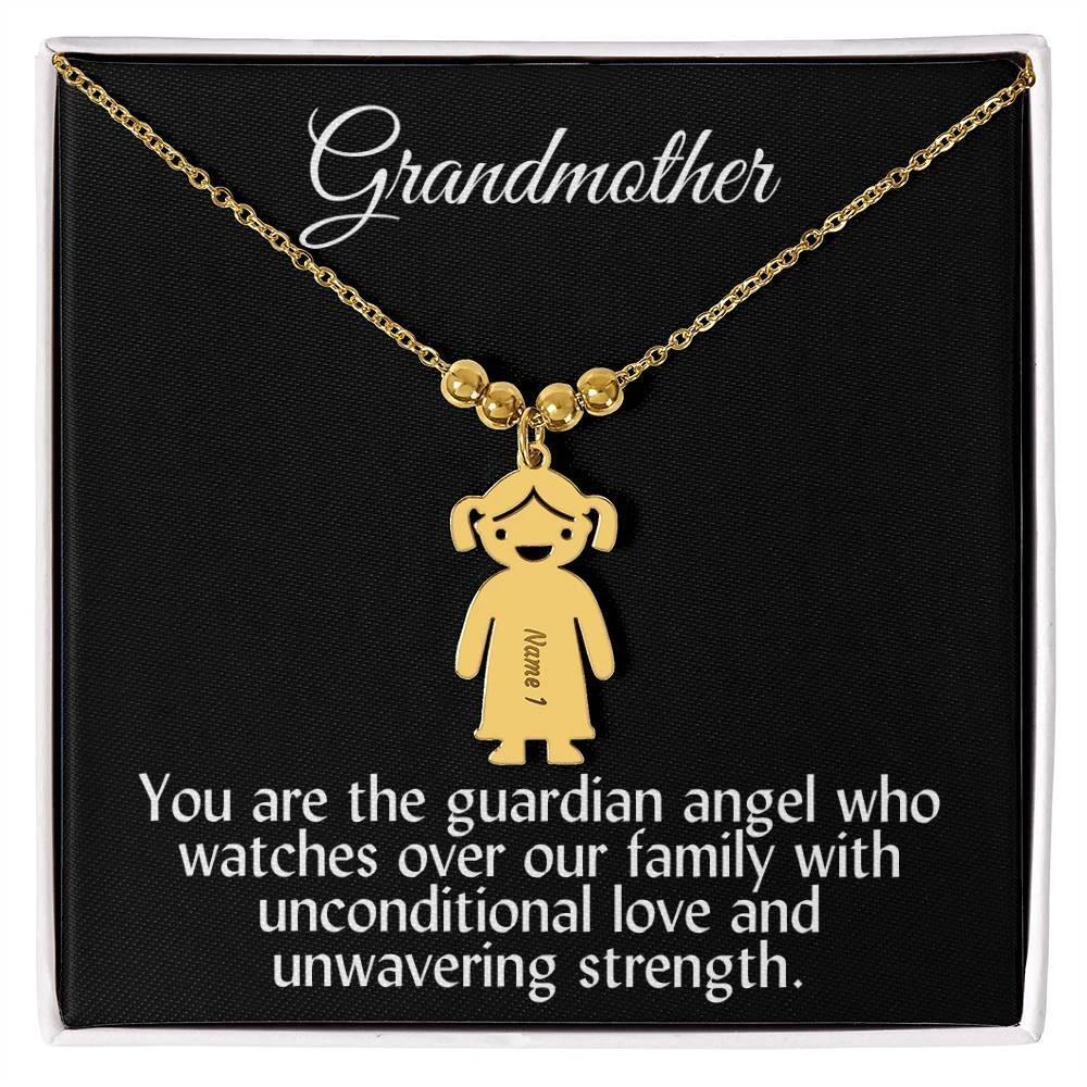 Grandmother You Are the Guardian Angel Engraved Kid Name Pendant Necklace