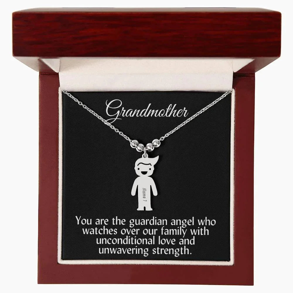 Grandmother You Are the Guardian Angel Engraved Kid Name Pendant Necklace