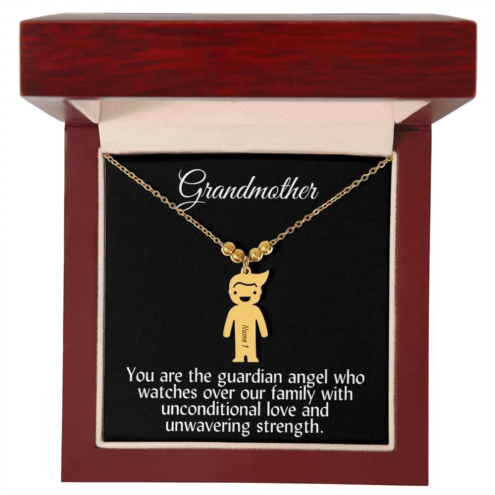 Grandmother You Are the Guardian Angel Engraved Kid Name Pendant Necklace