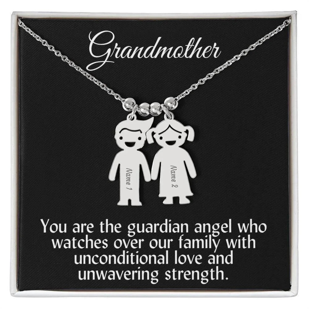 Grandmother You Are the Guardian Angel Engraved Kid Name Pendant Necklace