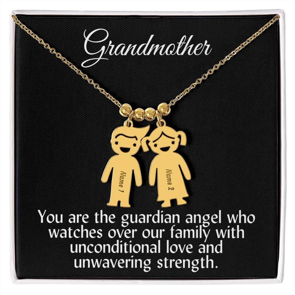 Grandmother You Are the Guardian Angel Engraved Kid Name Pendant Necklace