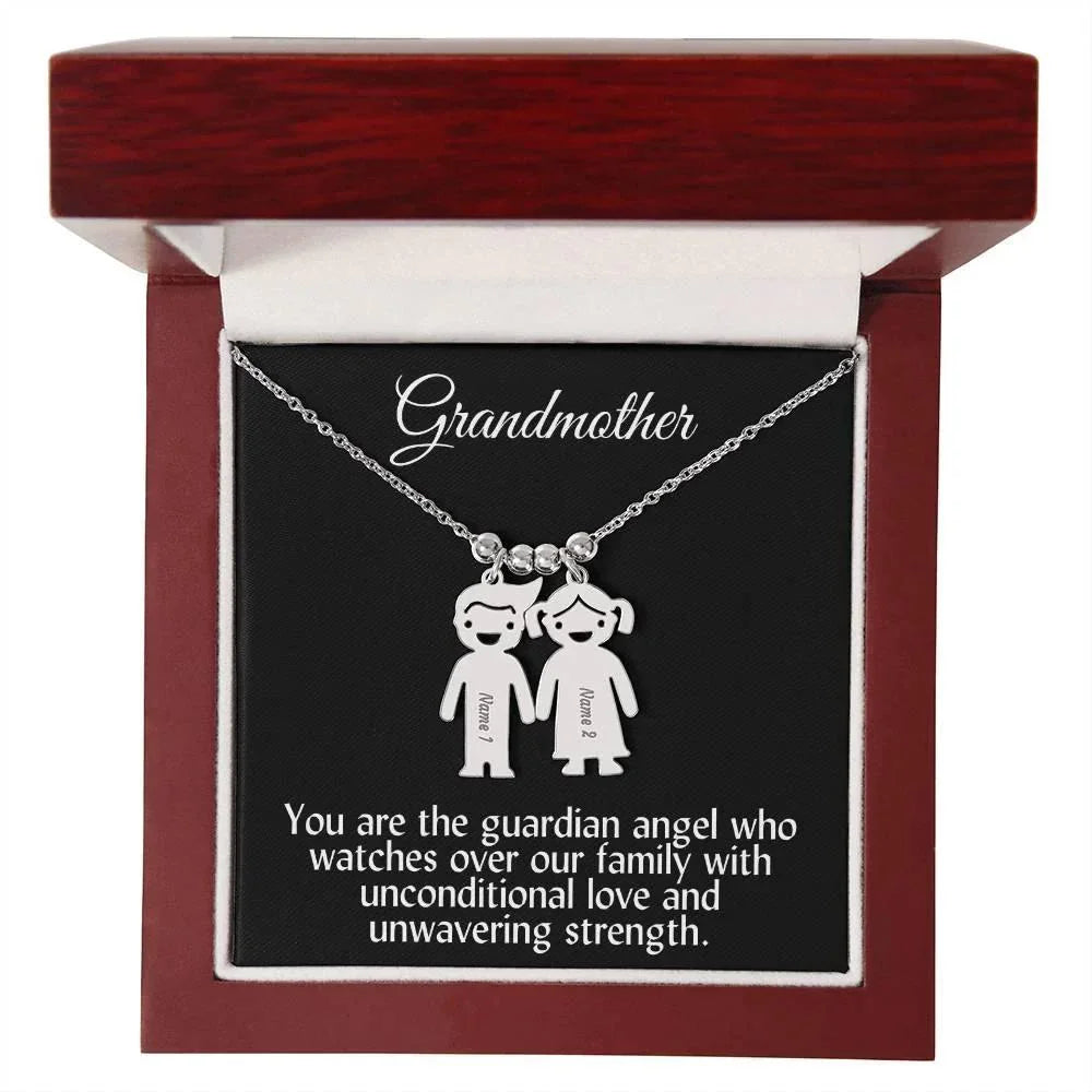 Grandmother You Are the Guardian Angel Engraved Kid Name Pendant Necklace