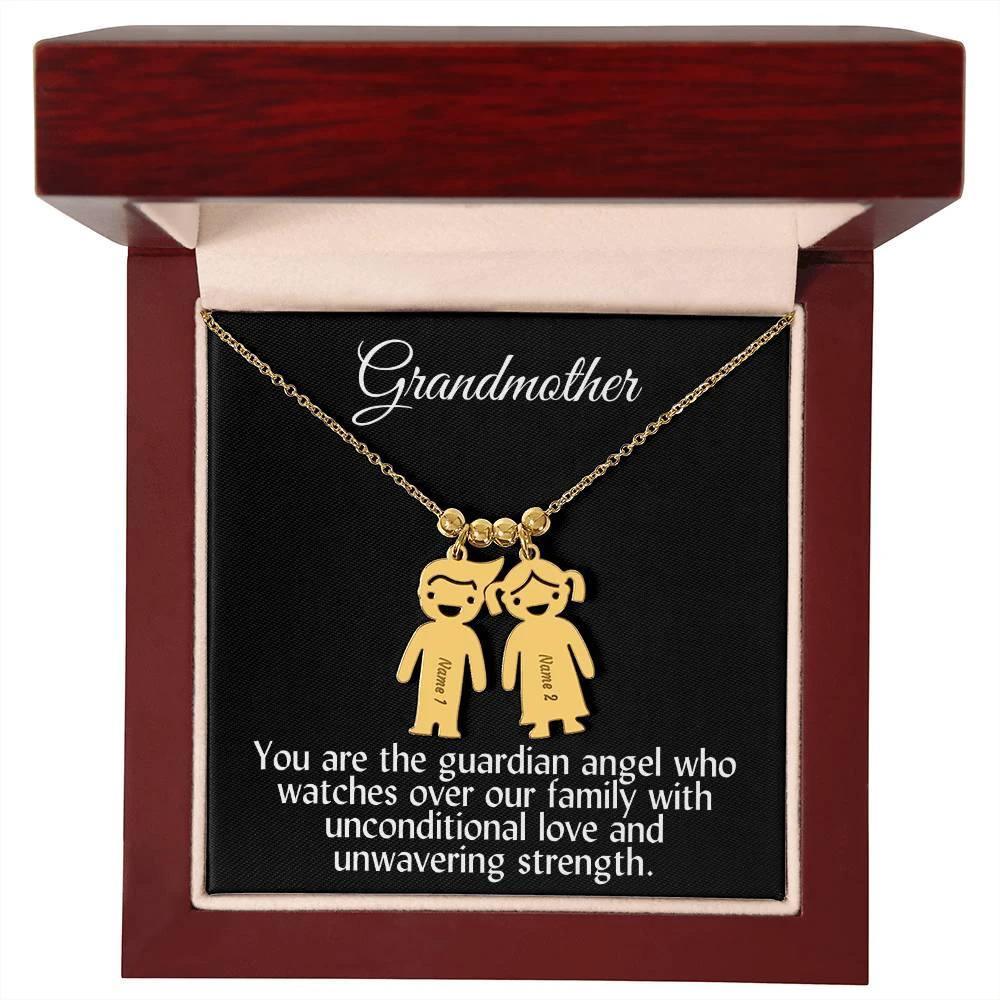 Grandmother You Are the Guardian Angel Engraved Kid Name Pendant Necklace