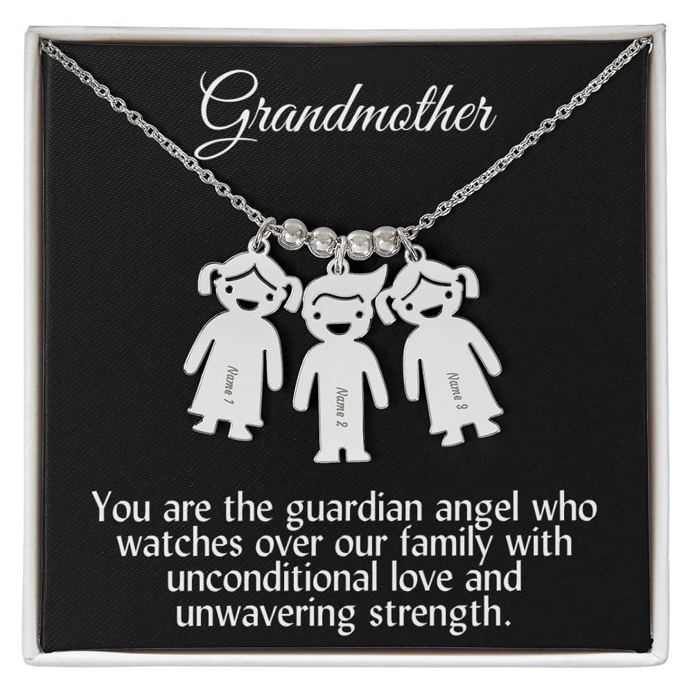 Grandmother You Are the Guardian Angel Engraved Kid Name Pendant Necklace