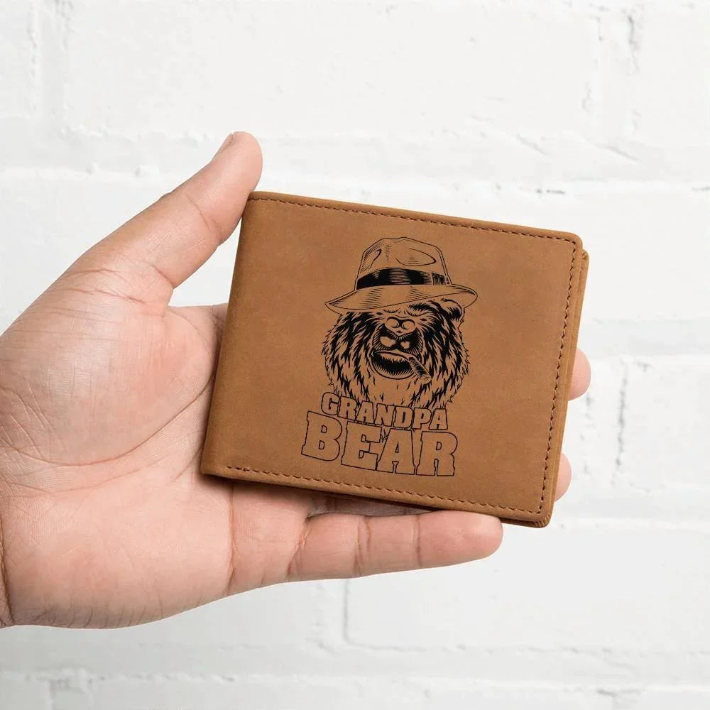 Grandpa Bear Custom Printed Leather Wallet