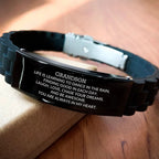 Grandson Engraved Black Glidelock Clasp Bracelet Heartfelt Birthday, Christmas Holiday Gifts Life is Learning to Dance in the Rain