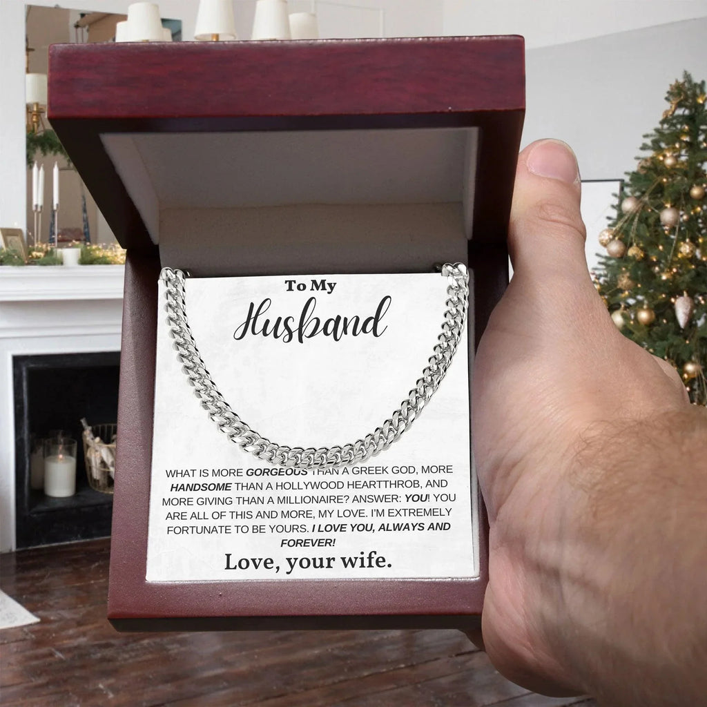 To My Husband, My Greek God, My Heartthrob, My Love - Cuban Link Chain Necklace
