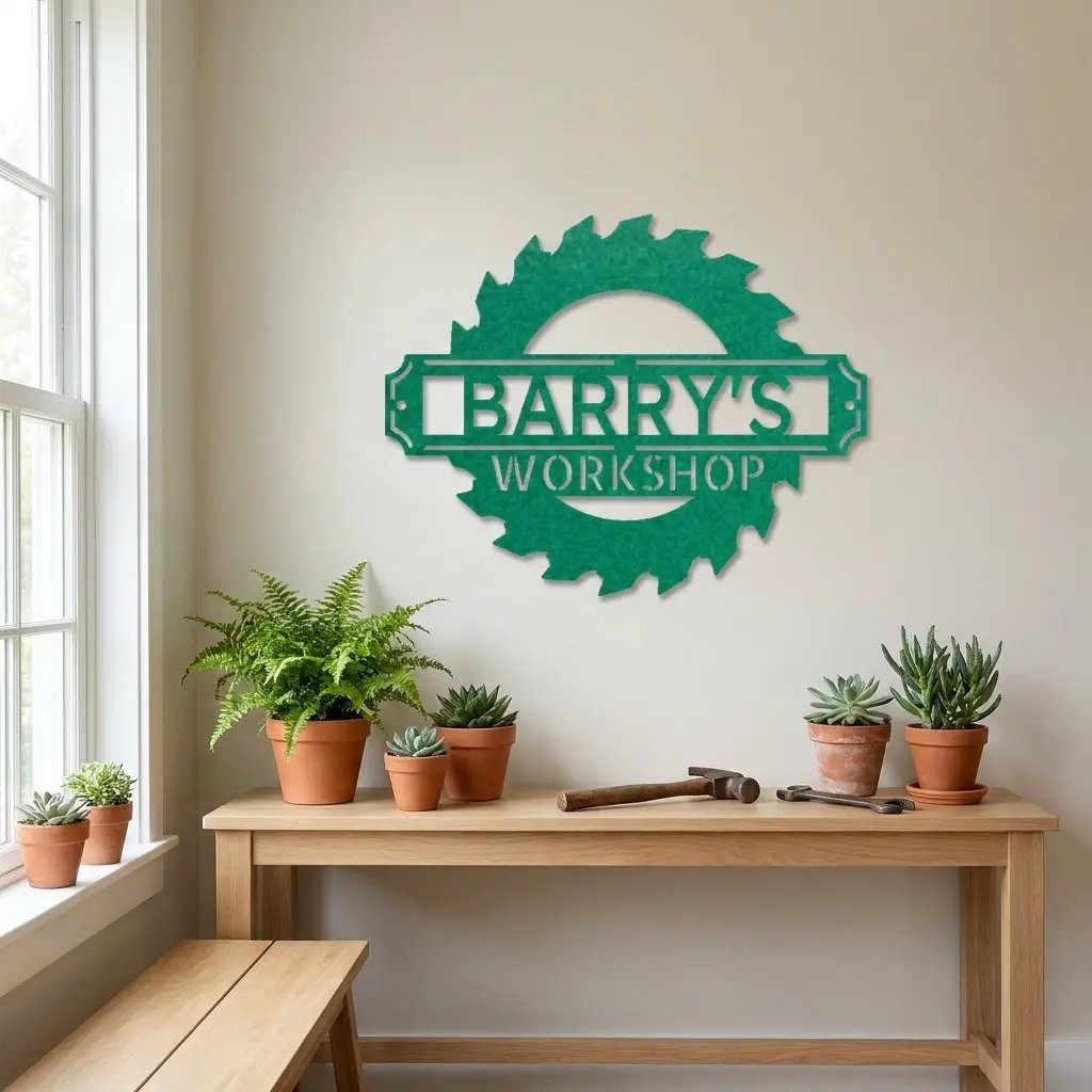 Workshop Personalized Metal Sign, Custom Saw Blade Sign, Garage Wall Decor