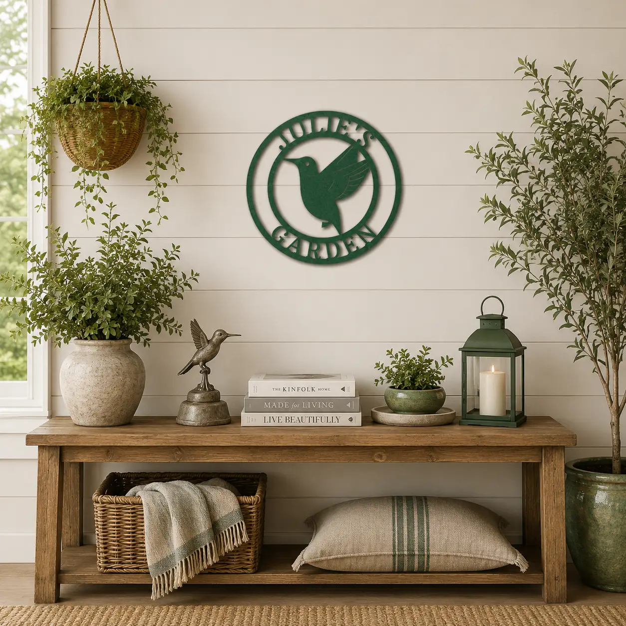 Personalized Hummingbird Metal Wall Art | Custom Garden Name Sign | Hummingbird Garden Decor | Personalized Outdoor Metal Sign | Made in USA