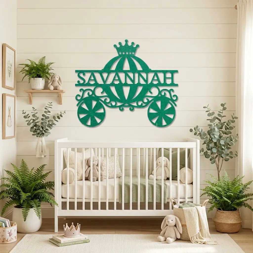 Personalized Fairytale Carriage Metal Wall Art | Custom Name Princess Carriage Sign | Girls Bedroom Decor | Whimsical Metal Wall Art | Made in USA
