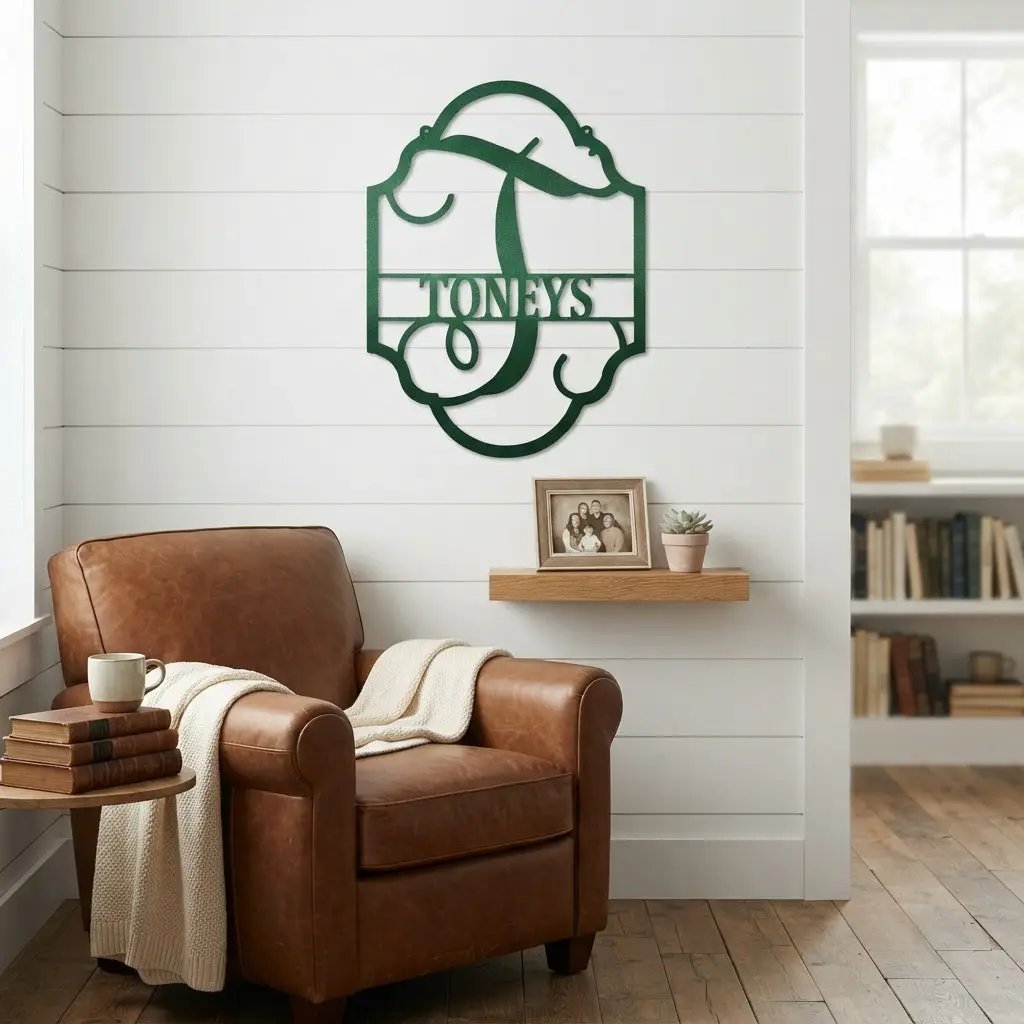 Elegant Personalized Monogram Metal Wall Art – Custom Initial and Family Name Sign – Decorative Steel Wall Decor – Wedding & Housewarming Gift