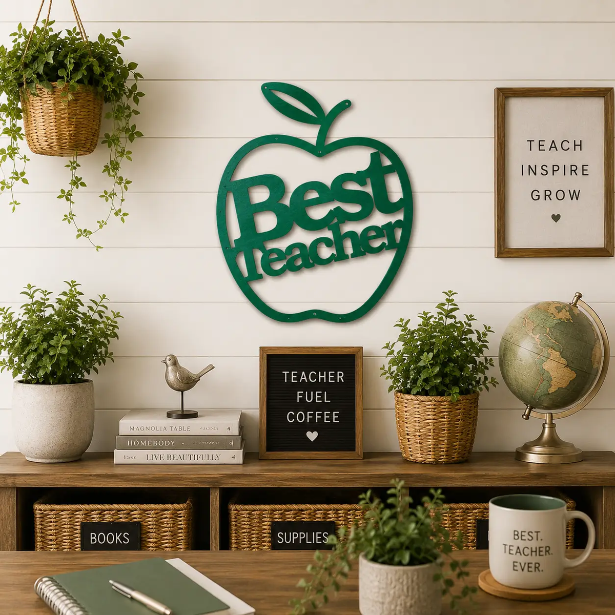 Best Teacher Metal Wall Art | Teacher Appreciation Gift | Apple Classroom Decor | Teacher Office Wall Sign | Made in USA