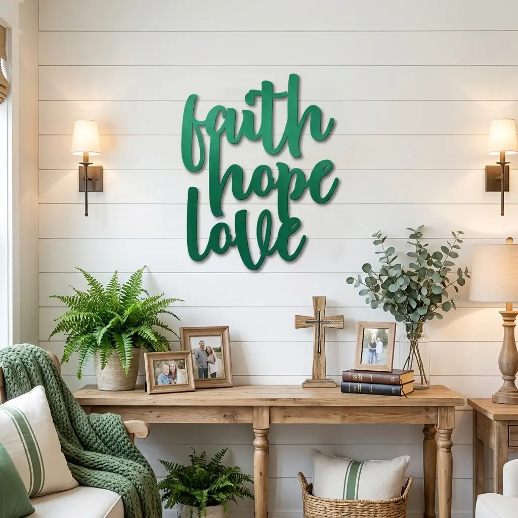 Faith Hope Love Script Indoor Outdoor Steel Wall Sign