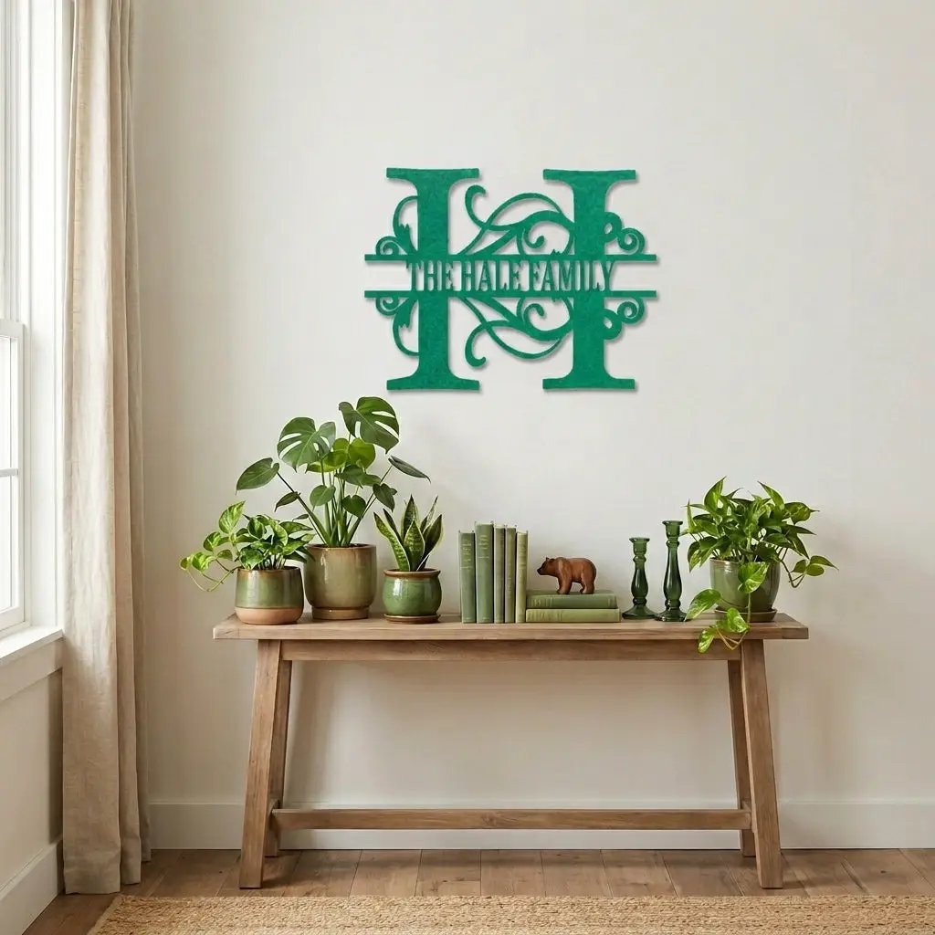 Split Letter Monogram Custom Name Indoor Outdoor Steel Wall Sign