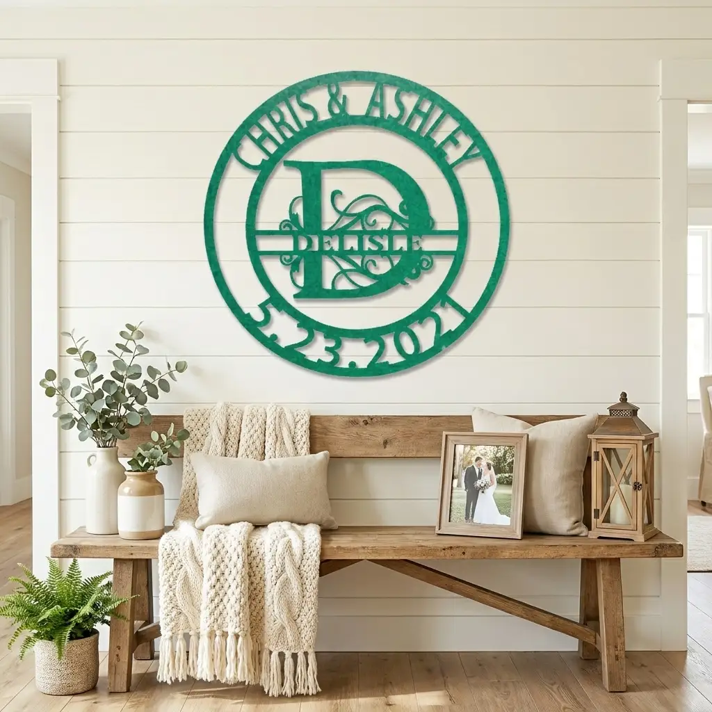 Personalized Split Monogram Metal Wall Art | Custom Family Name & Established Date Sign | Monogram Metal Decor | Made in USA