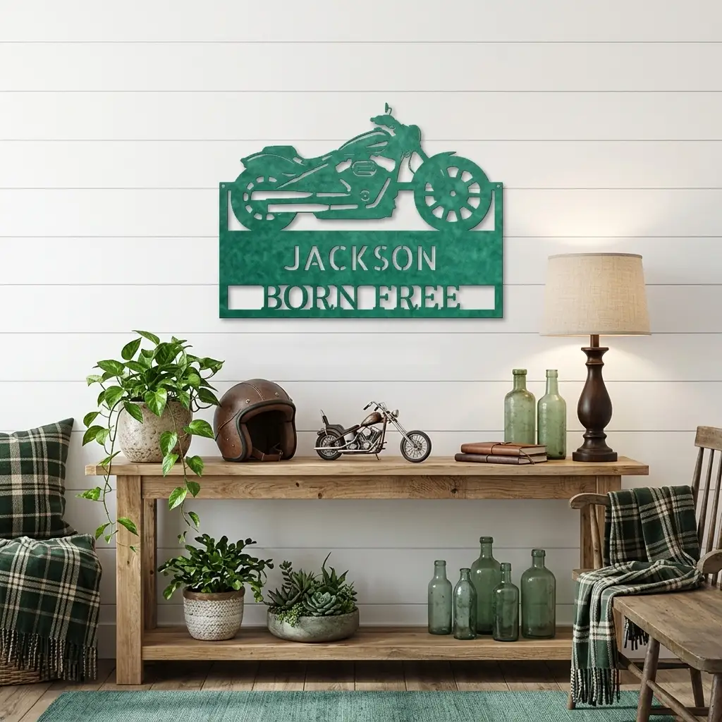 Motorcycle Shop Custom Name Indoor Outdoor Steel Wall Sign