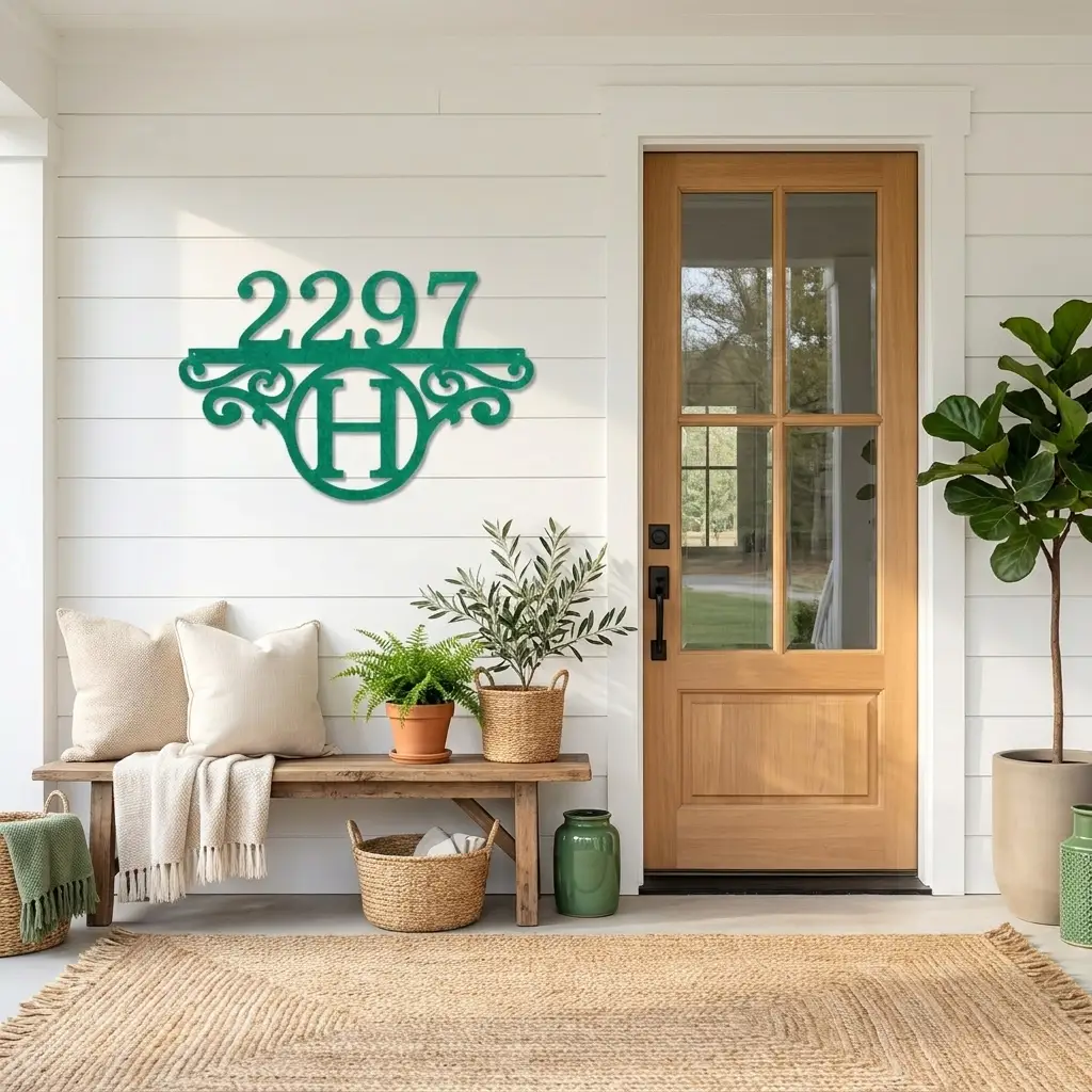 Initial Address Monogram Personalized Indoor Outdoor Steel Wall Sign Art