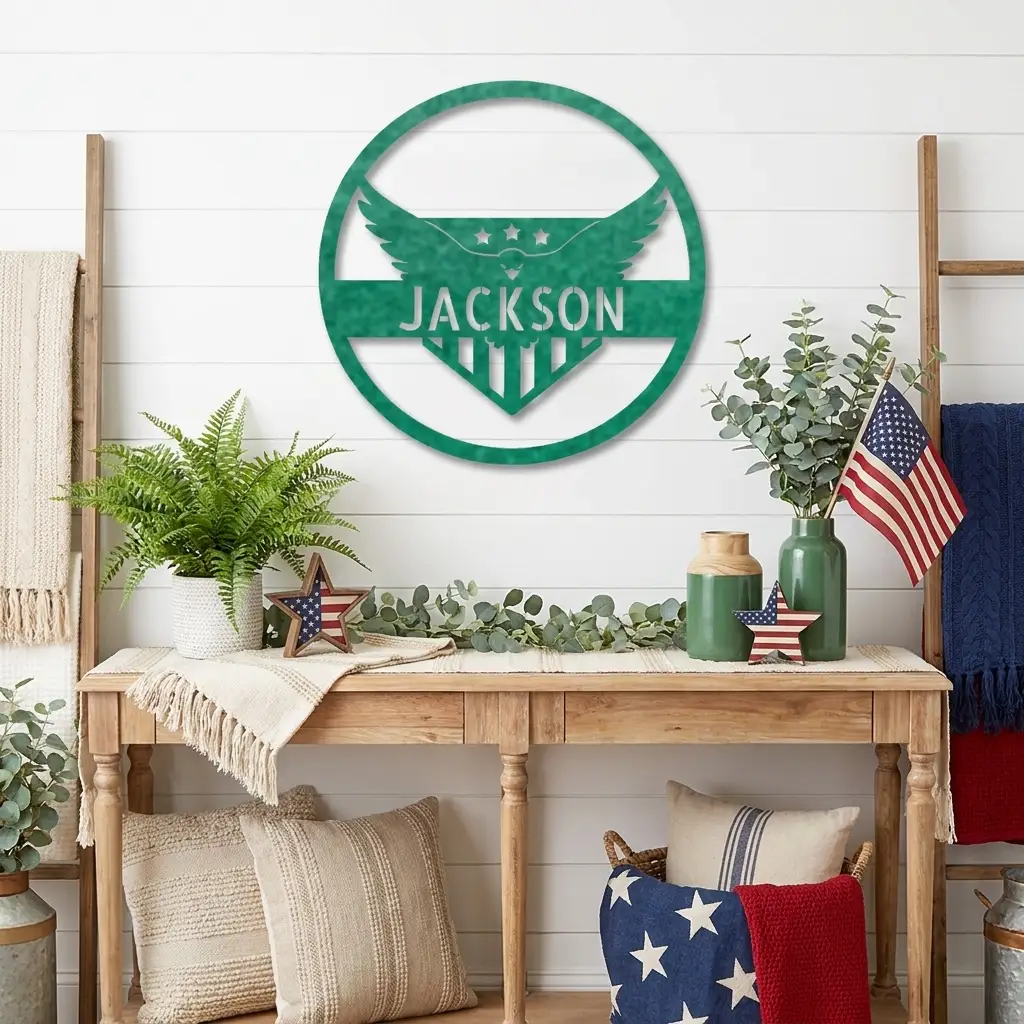 Patriotic Eagle Monogram Personalized Indoor Outdoor Steel Wall Sign Art