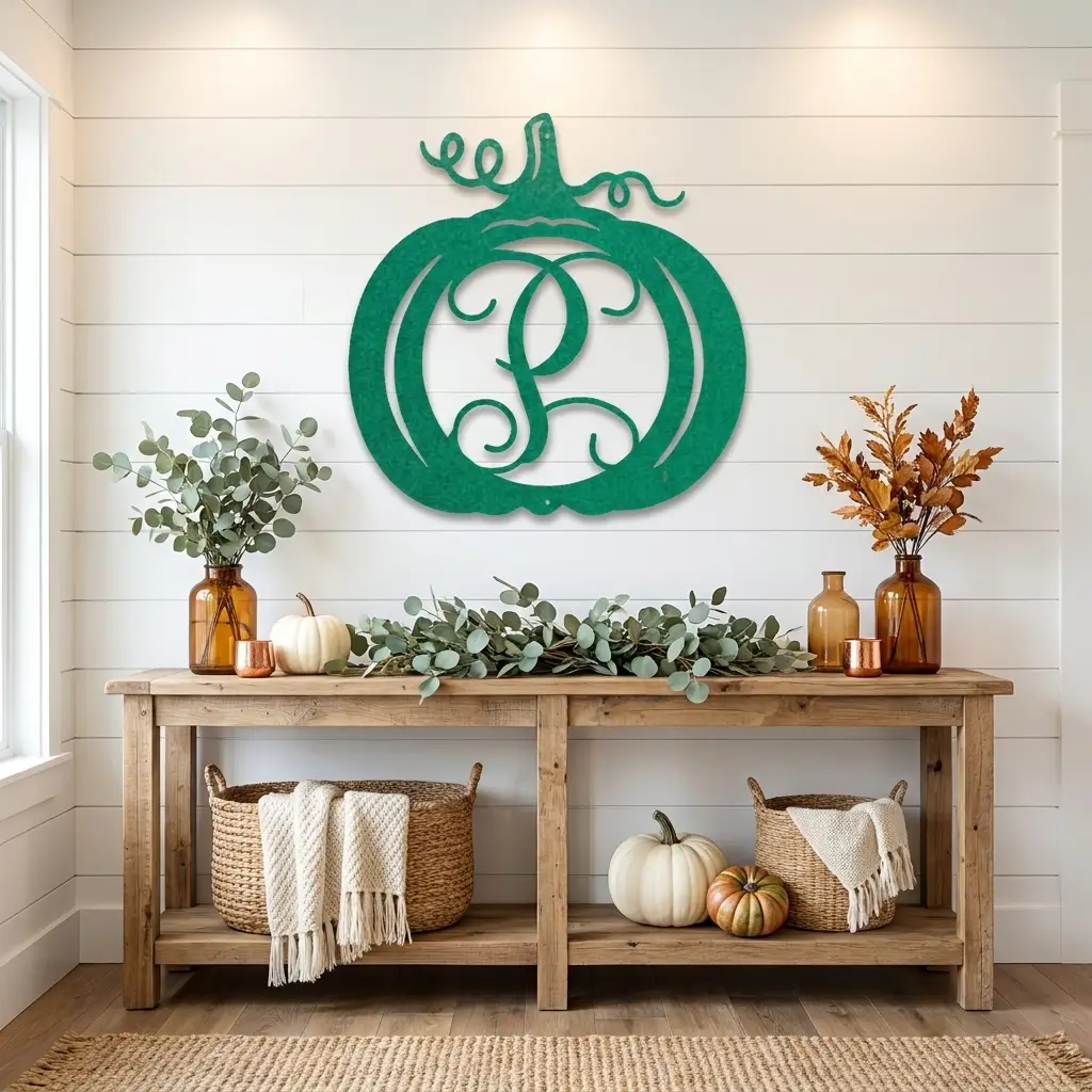 Pumpkin Custom Family Name Initial Monogram Indoor Outdoor Steel Wall Sign