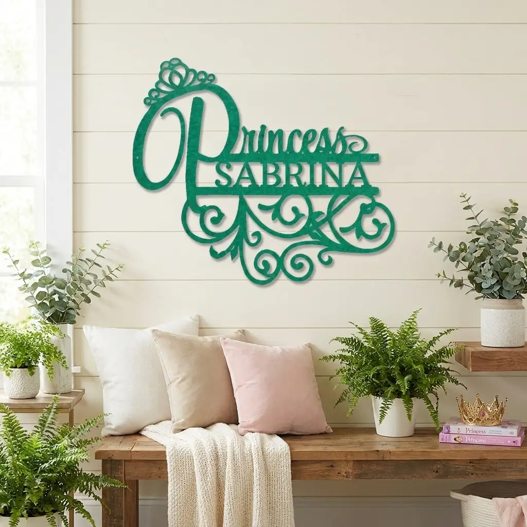 Personalized Princess Name Metal Wall Art | Custom Princess Bedroom Sign | Girls Room Decor | Crown Name Sign | Made in USA