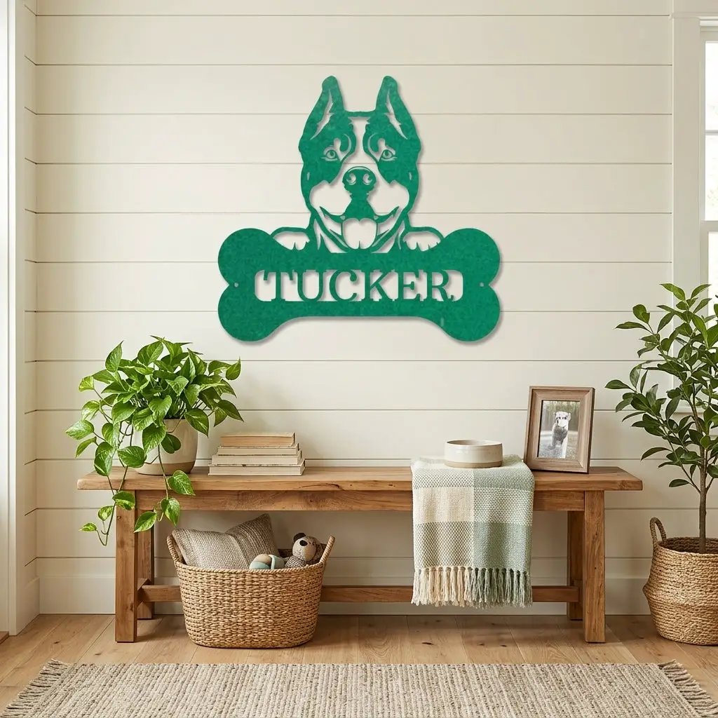 Pit Bull Dog Custom Name Metal Art Wall Sign