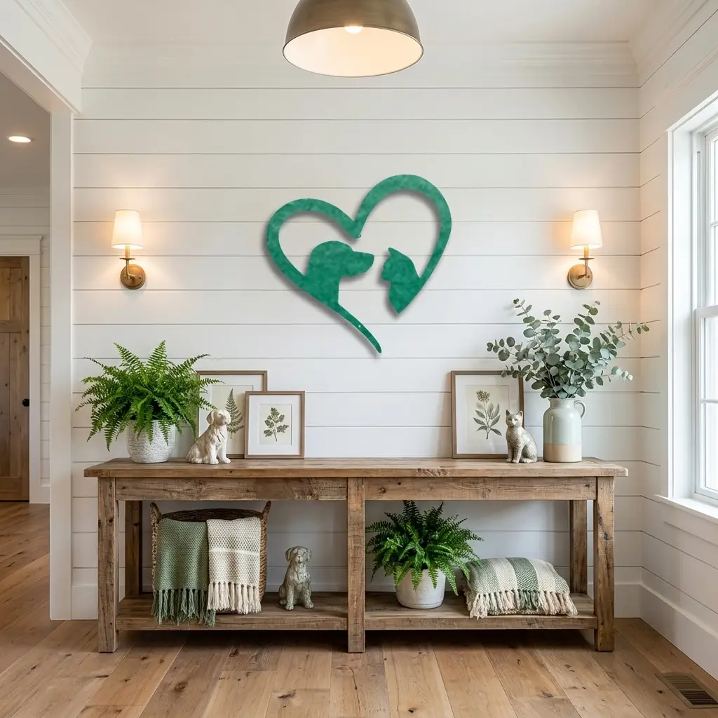 Dog & Cat Love Metal Wall Art | Pet Lover Heart Sign | Cat and Dog Wall Decor | Pet Memorial Gift | Animal Lover Home Decor | Made in USA