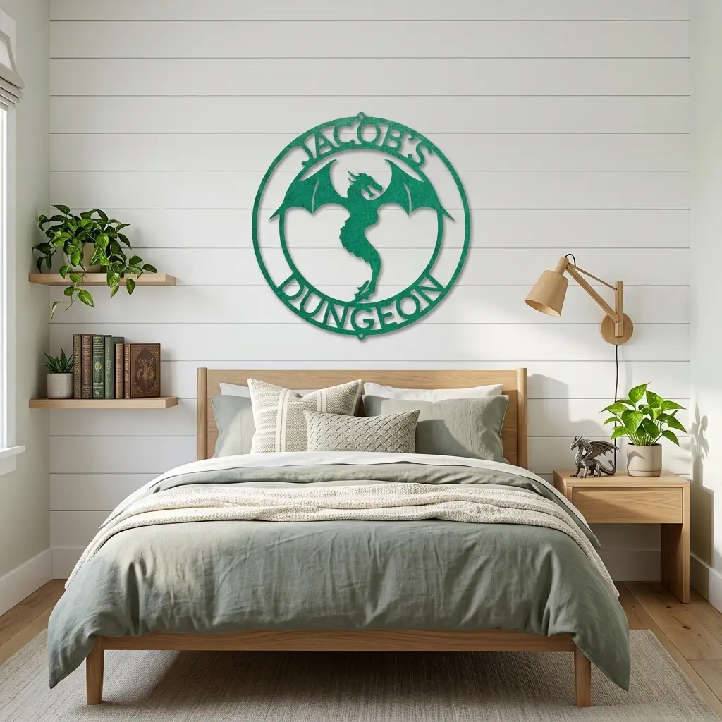 Personalized Dragon Metal Wall Art | Custom Fantasy Dragon Sign | Medieval Dragon Steel Wall Decor | Custom Name & Phrase | Made in USA