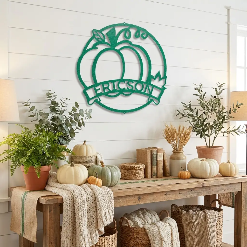 Personalized Pumpkin Metal Wall Art | Custom Family Name Fall Sign | Autumn Harvest Decor | Thanksgiving Wall Hanging | Housewarming Gift | Made in USA