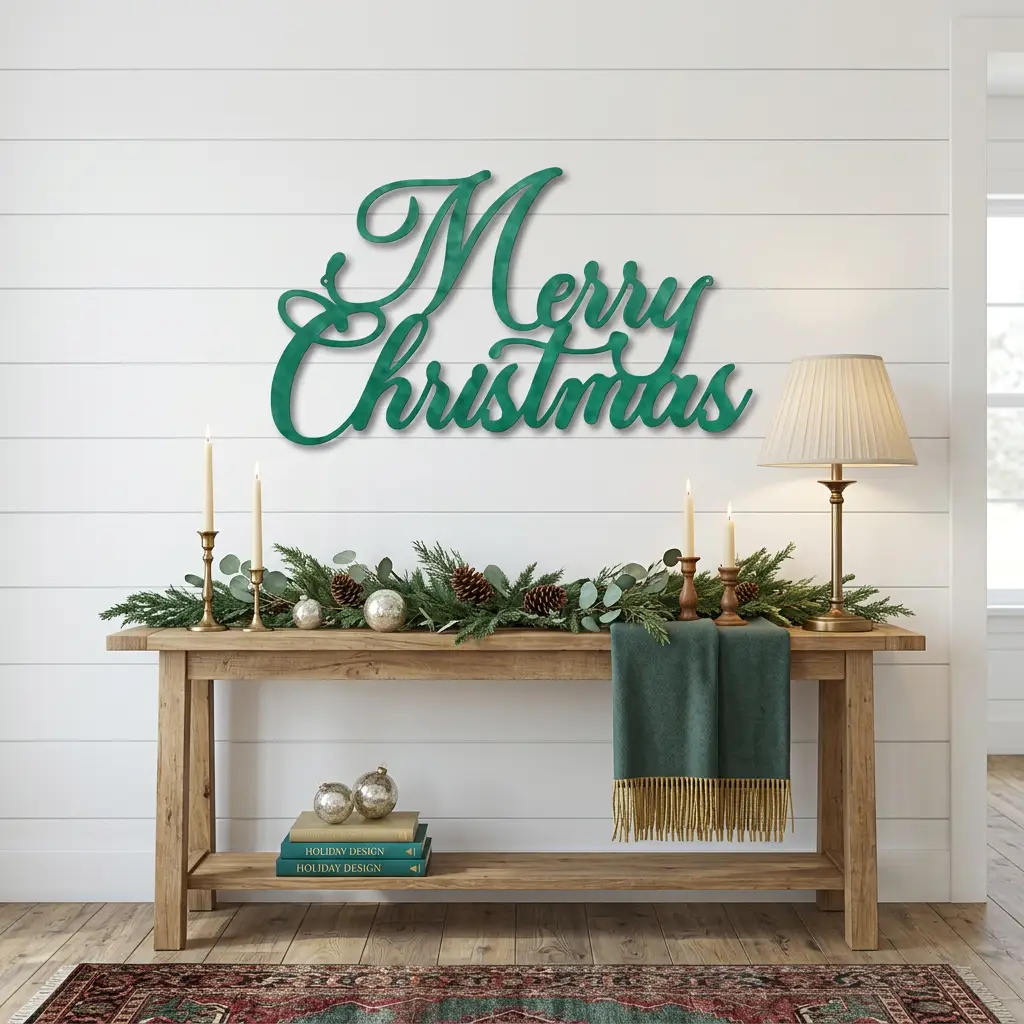 Merry Christmas Script Lettering Metal Wall Sign
