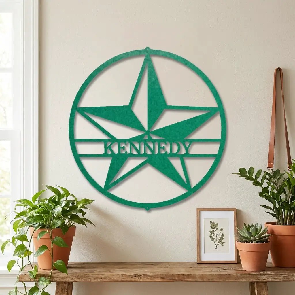 Custom Star Metal Wall Art – Personalized Rustic Farmhouse Sign – Ranch or Family Name
