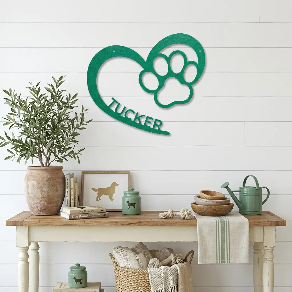 Personalized Puppy Love Metal Wall Art – Custom Dog Paw Heart Sign – Pet Name Metal Decor – Dog Lover Gift – Indoor Outdoor Steel Sign