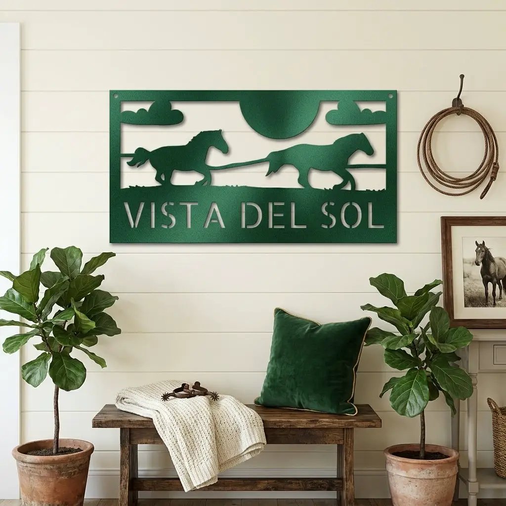 Racing Horses Monogram Personalized Indoor Outdoor Steel Wall Sign Art