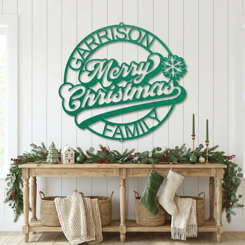Personalized Merry Christmas Metal Sign | Custom Family Name Christmas Wall Decor | Holiday Metal Wall Art | Christmas Porch Sign | Made in USA