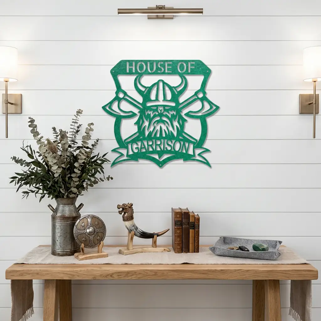 Personalized Viking Metal Wall Art | Custom Viking Family Crest Sign | Norse Warrior Shield Steel Wall Decor | Custom Name Metal Sign | Made in USA